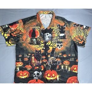 Halloween‎ Scary Short Sleeve shirt men's 4XL - Skulls Pumpkins Black Cats